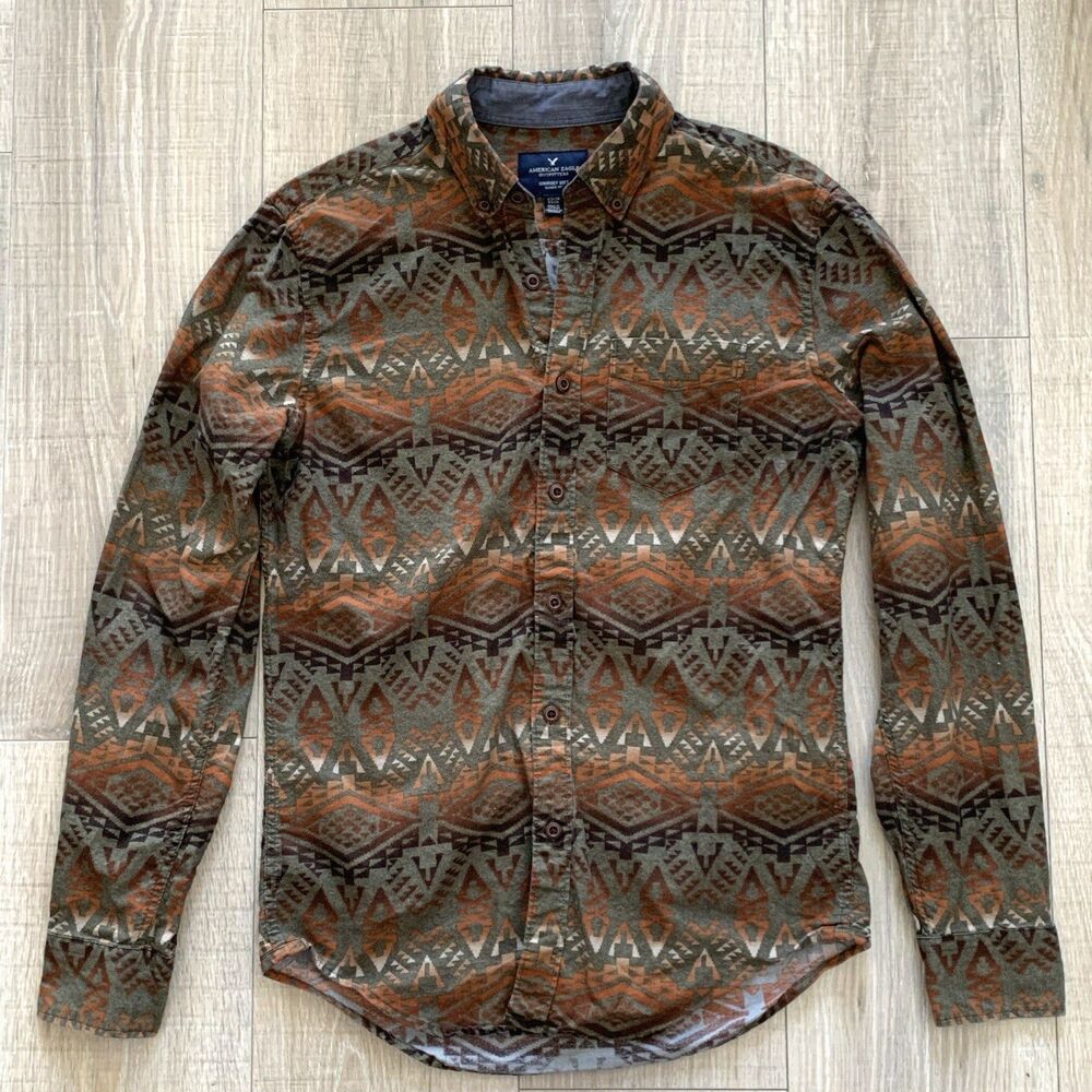 American Eagle Aztec South Western Native Button Up Long Sleeve Shirt Mens XS